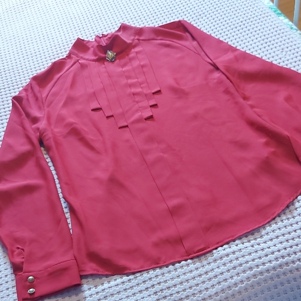 Aras Pinksd Red Blouse with Geometric Pleats
